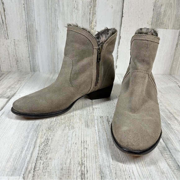Seychelles Lucky Penny Taupe Suede Faux Fur Ankle Boot Double Zip Size #1075 - Picture 6 of 13